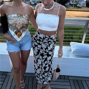 creme and black printed zara long skirt, size small